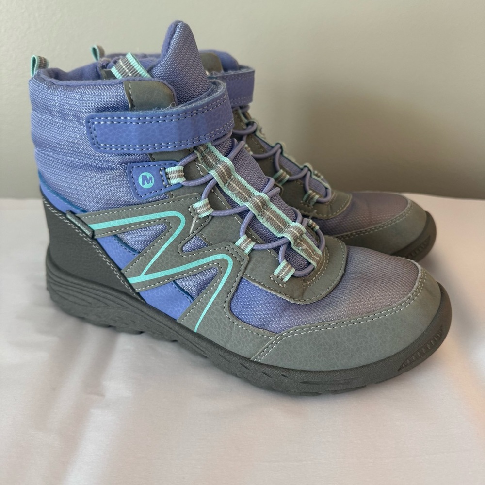 MERRELL Size 5 Big Girls Purple & Gray Waterproof Boots